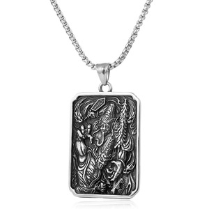 Yunnique – pendentif impermanence en acier inoxydable noir et blanc, collier Punk pour hommes, pendentif carré rétro tendance - Product Image 1