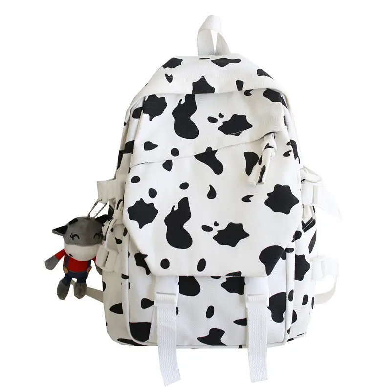New Fashion High School Canvas Backpack Girls Zebra-Stripe Printing Backpack Large Capacity Dairy Cattle Stripe Schoolbag