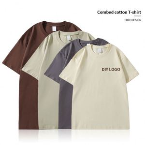 Men Short Sleeve O-neck 230gms Cotton T-shirt Solid Color Simple Loose Casual Hot Sale Tops <b>Tees</b> Simple Men's T-shirts - Product Image 3