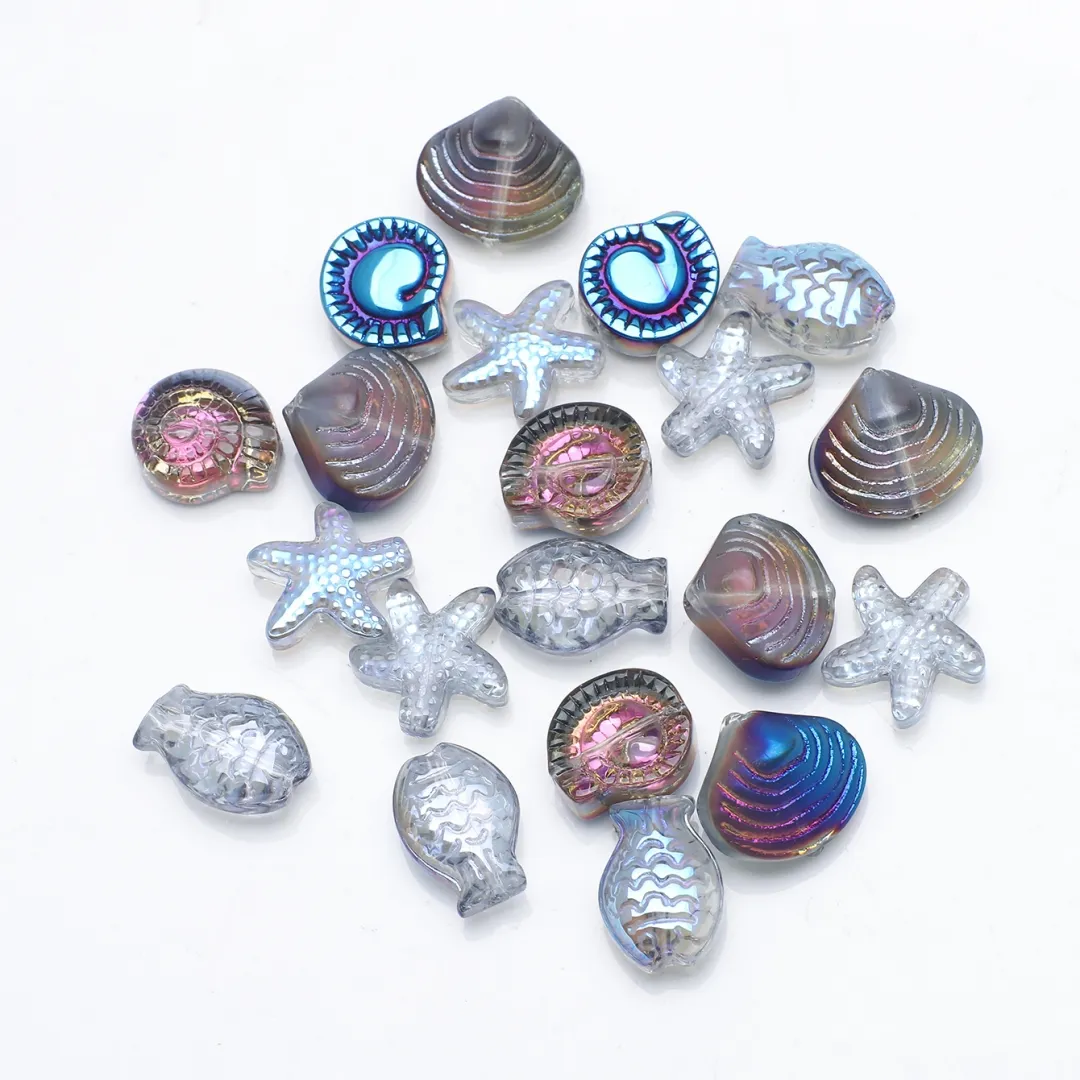 ZHB Hobbyworker Blue Iris Mix Glass Beads Starfish Shell Ocean Style Crystal Loose Beads for Jewelry Making DIY Crafts