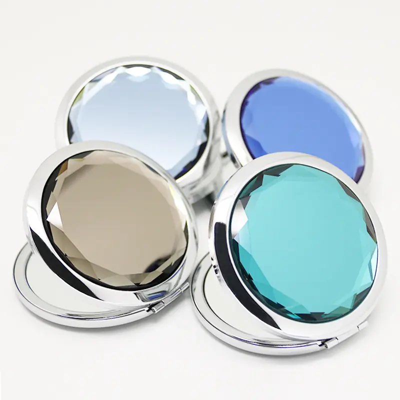 Ready to ship Metal Round crystal makeup mirror Double folding portable mirror pocket mirror
