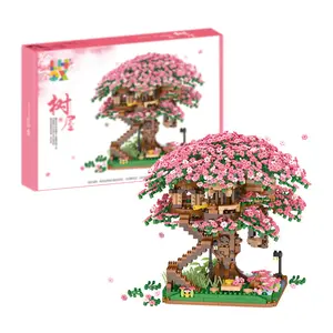 Romántico árbol ladrillos juguete Sakura bloques de construcción Mini Sakura árbol casa bloques de construcción calle ciudad Juguetes