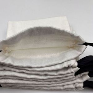 Customized Cotton Earing Ring Jewelry Packaging Bag Organic Cotton <b>Drawstring</b> <b>Pouch</b> Small Muslin Cotton Bag With Black Ribbon - Product Image 2