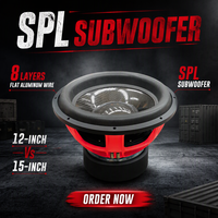 Subwoofer Mobil Kompetisi SPL 15 Inch atau 12 Inch 2500W 27Hz 8 Lapis Kawat Aluminium Datar Serat Karbon Ferit Daya Tahan Tinggi