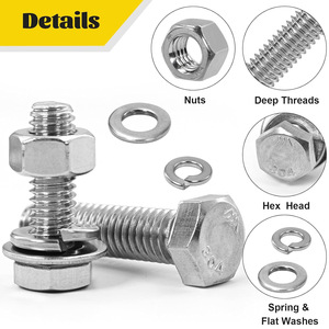 304 Stainless Steel Hex Bolt Set 224 Pcs M3 M4 M5 M6 M8 M10 M12 Nuts Washers Assortment Kit Standard Grade A DIN 933 - Product Image 4