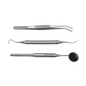 Kit de Exploración Dental: Espejo, Pinzas y Explorador con Mango Roscado Plateado, Instrumento Manual Clase I - Product Image 1