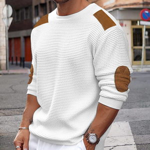 Suéter de Punto para Hombre, Cuello Redondo, Manga Larga, Diseño de Parches, Color Blanco, Corte Ajustado, para Otoño e Invierno - Product Image 1