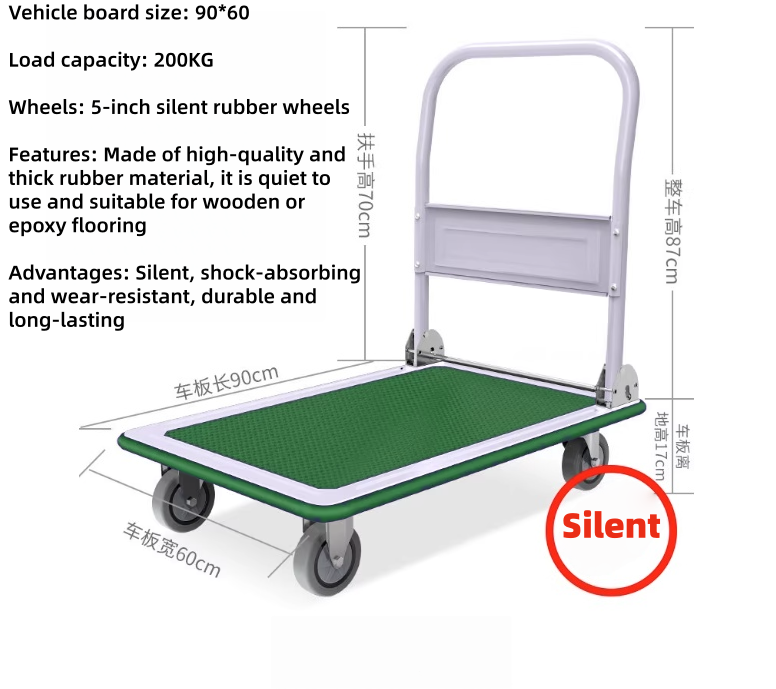 High Quality Steel Foldable Portable Trolley 4-Wheel Platform Hand Truck OEM Load Capacity 200KG for Retail Store Cargo Handling