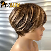 Perruques Courtes Pixie Colorées en Cheveux Humains, Fournisseurs de Perruques Sans Colle Fabriquées à la Machine, Vente en Gros de Perruques en Cheveux Naturels Pré-épilées
