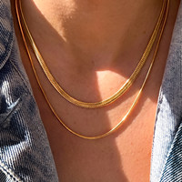 Collier double couche en chaîne serpent doré et argenté, motif chevrons plat, pour femme, bijoux quotidiens, vente en gros