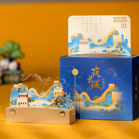 Modèle de la Grande Muraille en papier 3D de luxe moderne, calendrier, gravure laser, lumière LED, porte-stylo en acrylique pour la décoration de la maison/du bureau