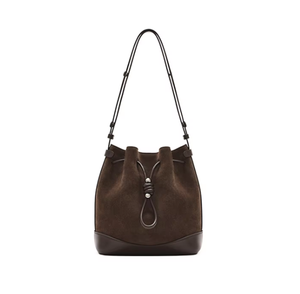 Bolso bandolera retro con cordón ajustable para mujer, estilo cubo, imitación de cuero de gamuza, bolso de mano de lujo para mujer. - Product Image 2