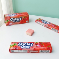 Bonbons gélifiés assortis saveur fraise, enrobés, à mâcher, doux, en bâtonnets individuels, boîte de présentation, vente en gros
