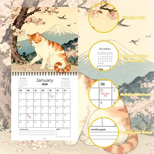 ปฏิทินติดผนังแบบสันห่วงปี 2027 กระดาษอาร์ต 300 แกรม พิมพ์ภาพตามสั่ง ลายแมว ปฏิทิน 12 เดือน สำหรับวางแผนรายปี เหมาะสำหรับเป็นของขวัญส่วนตัว - Product Image 2