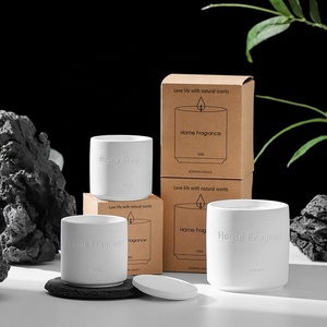 Bougies parfumées en cire de soja avec logo privé personnalisé TC <span class=keywords><strong>Amazon</strong></span> Bougies parfumées écologiques pour la décoration de la maison Pots à bougies en céramique blanche de luxe avec couvercles - Product Image 1