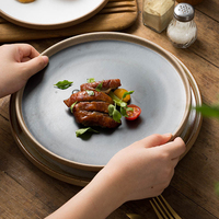Assiette ronde en céramique mate Retro Steak Pasta Pizza Cold Tray Show Platter Vaisselle