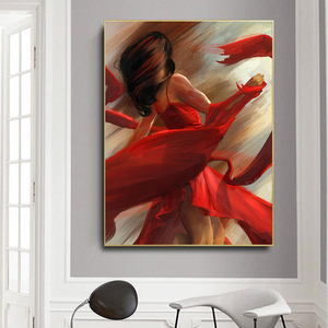 Abito rosso moderno Dancing Woman Canvas Painting Wall Art poster <span class=keywords><strong>e</strong></span> Nordic Vintage Prints Picture for Living Room Home Decor - Product Image 5