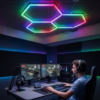 Lumière LED hexagonale RGB Touch Sync 120lm/W en aluminium, installation facile, CRI élevé, pour jeux et streaming en direct