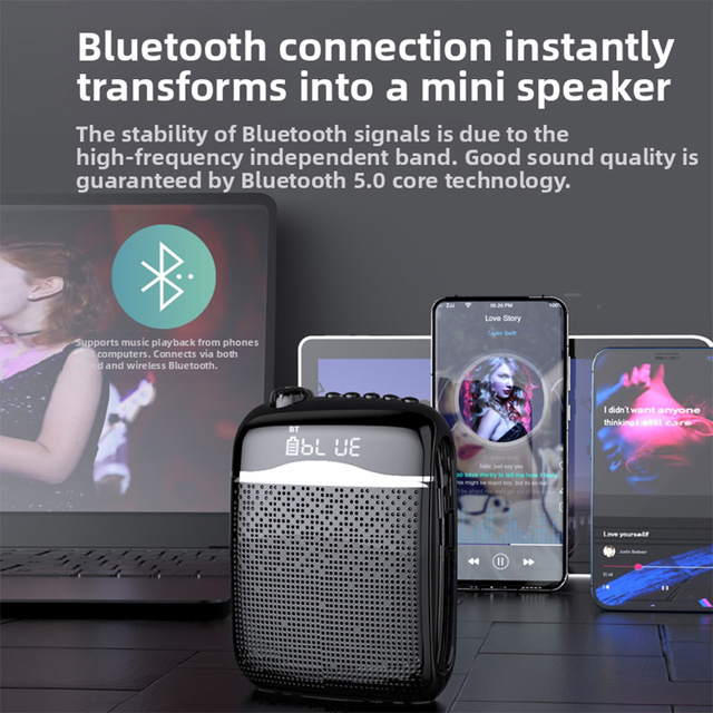 LEEPAG Plastic Wireless Voice Amplifier Headset Mic High Volume Loudspeaker for Teachers Classroom Lectures Business Promotion