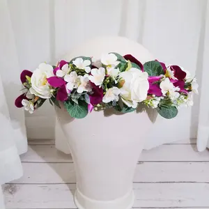 Tête florale artificielle de mariée couronne cheveux de mariage couronne de fleurs violettes bandeau couronne mariée coiffes de fête de mariage