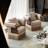 Fauteuil d'appoint moderne et confortable avec garniture à franges et coussin moelleux pour salon, chambre, bureau et coin lecture