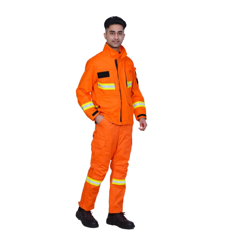 Waterproof Windproof Tear-Resistant Anti-Static Breathable Orange Firefighting Work Suit Hi Vis FR with Flame-Retardant Feature