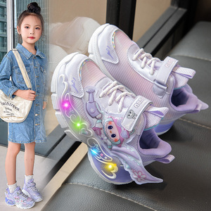 Zapatillas de Princesa para Niñas, Otoño, Plantilla de PU Suave, Nuevo Diseño de Dibujos Animados, Transpirables, con <span class=keywords><strong>Luces</strong></span>, Cierre Deslizante, Moda Infantil - Product Image 4
