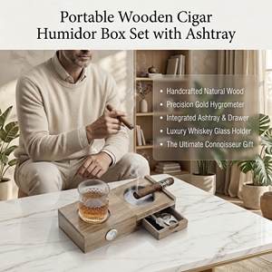 Cendrier en bois personnalisé, boîte humidor à cigares en bois, fabricant de coffrets cadeaux pour cigares avec cendrier et support pour verre à whisky, fournisseur Vietnam - Product Image 2
