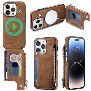 free custom logo design t-mobile protective wallet genuine leather phone case for iphone 15 pro max apple leather case