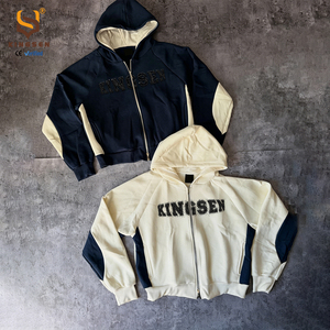เสื้อฮู้ดซิปแบบหนา สตรีทแวร์ ผ้าคอตตอน 100% ปักลายวินเทจ พิมพ์ลาย ซิปแบบเฟรนช์เทอร์รี่ สำหรับผู้ชาย - Product Image 3