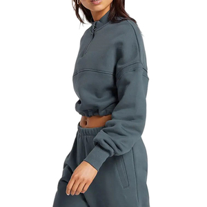 Logo personnalisé Vente en gros <span class=keywords><strong>Pull</strong></span> en molleton de coton épais <span class=keywords><strong>Pull</strong></span> pour femmes <span class=keywords><strong>Pull</strong></span> Over Jumper Half Zipper Adjustable Drawcord Hem Sweatshirts <span class=keywords><strong>Crop</strong></span> <span class=keywords><strong>Top</strong></span> - Product Image 3