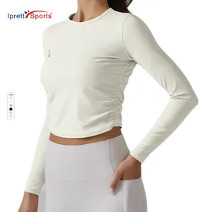 Hot Women Long Sleeve Gym Shirts Side String Yoga Tops Workout Running Plus Size Quick Dry T Shirts Gym Wear Sports Clothing