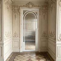 Porte en acier de style français, élégante cloison en verre cannelé, séparateur de pièce pour la décoration de la maison, de la villa et du salon