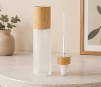 Flacon pulvérisateur de parfum en verre givré avec couvercle en bambou et en bois, couvercle transparent, tailles 30-120 ml