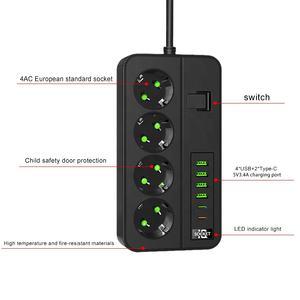 سعر المصنع الأوروبي ، منافذ 4AC مع مقبس كهربائي ومنافذ شحن ، شريط طاقة بسلك تمديد عالي الجودة - Product Image 4