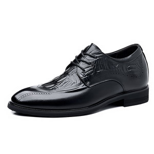 Chaussures de ville pour hommes en cuir véritable, style britannique, richelieu avec talonnette intégrée et détails embossés, pour le quotidien professionnel - Product Image 2