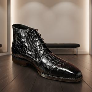 מגפי צ'לסי יוקרתיים לגברים של MOROSO, מגפיים עסקיים רשמיים, דוגמת עור נחש, עור אמיתי, שרוכים, מגפי קרסול, שפיץ, סגנון בריטי - Product Image 2