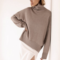 Pull en cachemire personnalisé pour femme, tricoté, col roulé, idéal pour l'hiver