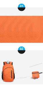 Sac à dos pliable ultraléger et imperméable en polyester pour la randonnée, personnalisé et promotionnel, avec port USB et fermeture éclair - Product Image 3