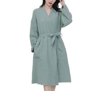 OEM Custom Label Double Gauze Women's Robe Wholesale Belted Bathrobe with Pockets