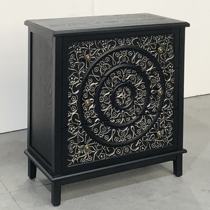 ארון עץ מודרני שלוש מגירות עם פורניר אפר ברהיטים שחור מסוגנן למגורים וחדר אוכל - Product Image 4