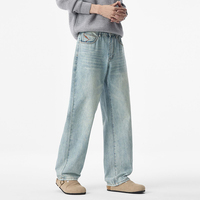 Pantalon en jean bleu clair pour homme - Collection Automne/Hiver, style américain, coupe droite, effet usé, tendance, marque rétro, pantalon long