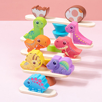 Jeu de construction en bois pour enfants : Dinosaures de dessin animé à empiler, blocs d'équilibre, jeu de société personnalisé