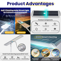 SRESKY Lámpara Solar LED Todo en Uno para Calle, Luces Solares con Celdas Solares, Foco LED Solar de 60W 80W 100W, Luz Solar con Sensor y Autolimpieza