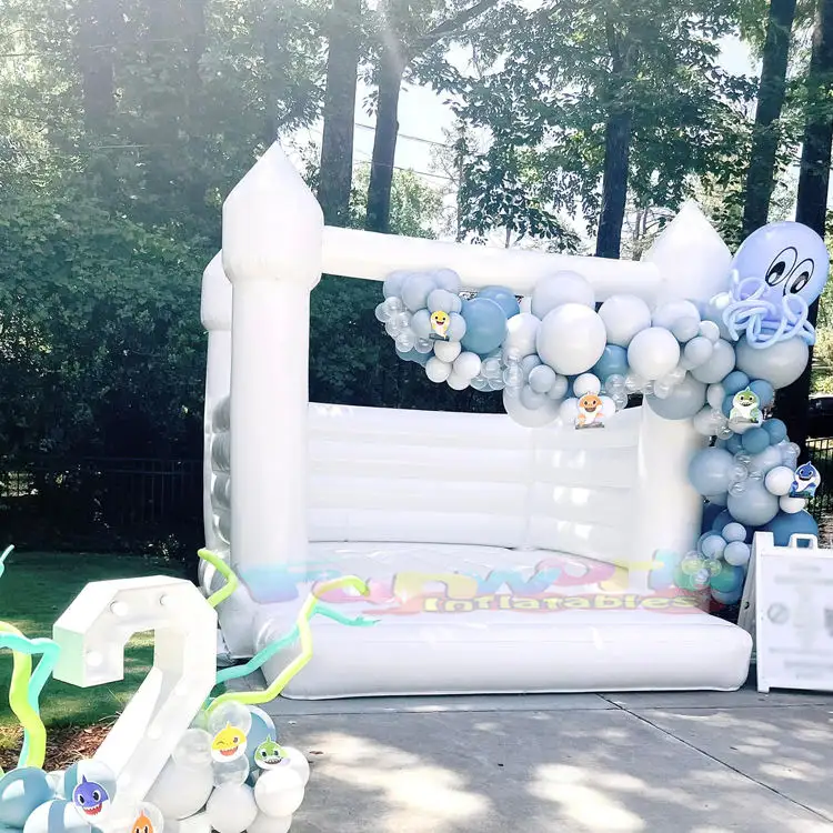 Fête de mariage d'anniversaire parque acutico inflables blancos château gonflable cavalier videur blanc maison gonflable