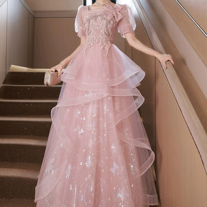 S0779H 2023 nouvelle lumière luxe niche haut de gamme haut de gamme sens adulte cérémonie hôte Art test spectacle rose robe de soirée - Product Image 1