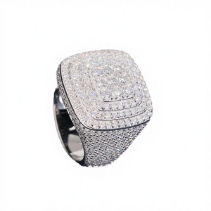 925 Sterling Silver <b>Iced</b> Out Moissanite <b>Ring</b> Round Brilliant Cut Unisex Hip Hop Jewelry for Wedding Party - Product Image 3