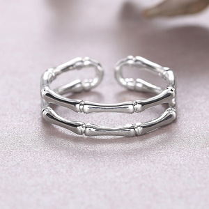 Anillos de bambú de acero inoxidable para mujeres y hombres, diseño moderno de plantas, joyería Unisex, regalo, anillo de moda T0098 - Product Image 1