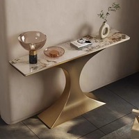 Console d'entrée minimaliste moderne en pierre brossée couleur champagne, table d'appoint de luxe léger, meuble mural inclinable