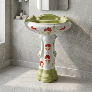 Lavabo en céramique moderne en forme de diamant avec piédestal complet pour salles de bain design - Product Image 2